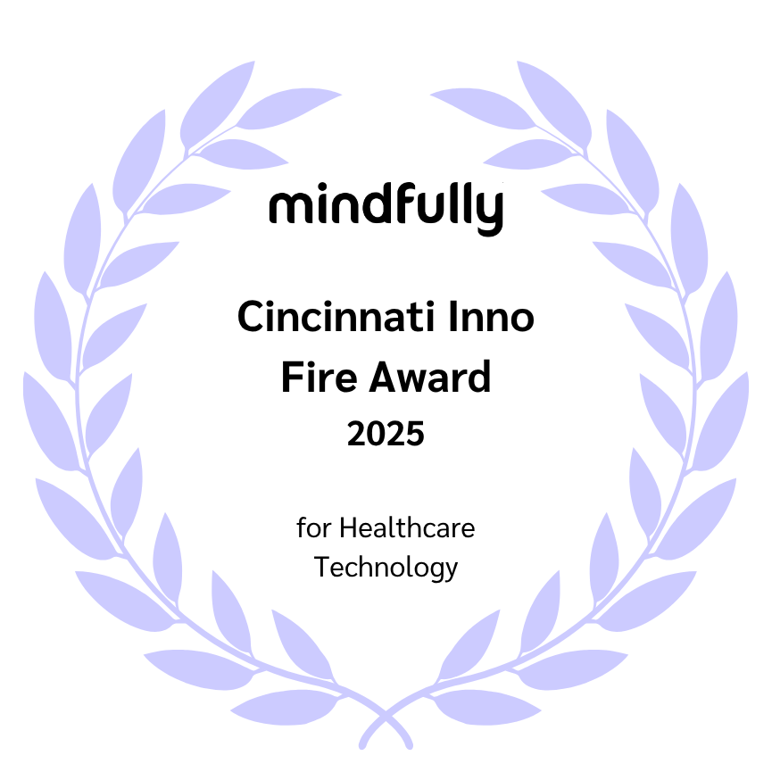 Mindfully Behavioral Health banner celebrating the Cincinnati Innovation Fire Award for Healthcare Technology.