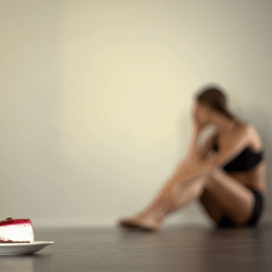 A sad woman sits on the floor