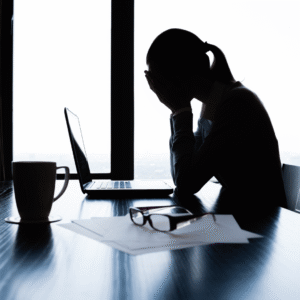 A stressed woman sitting at a desk
