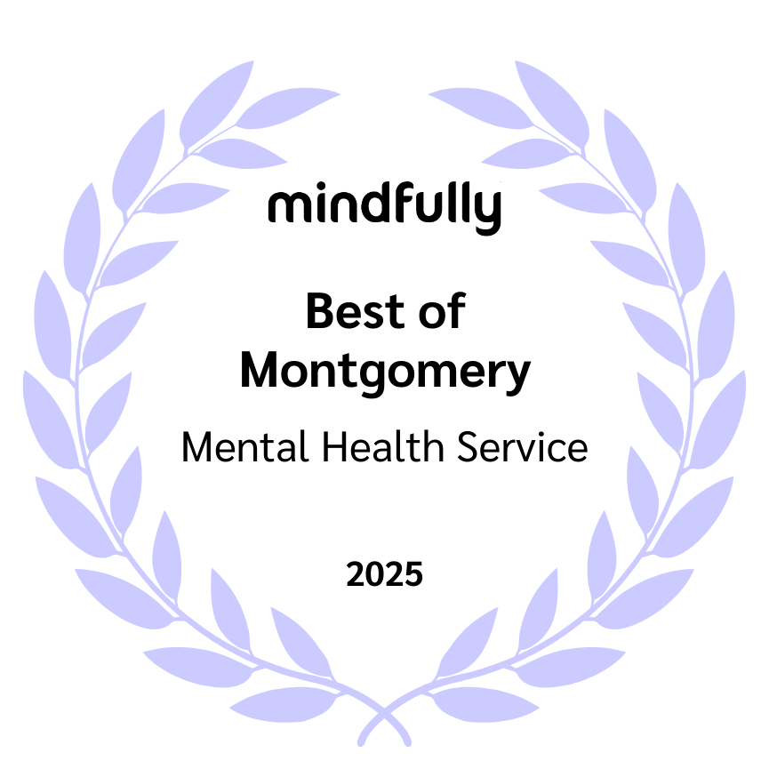 Mindfully 'Best of Montgomery' 2025 award badge for Mental Health Service.
